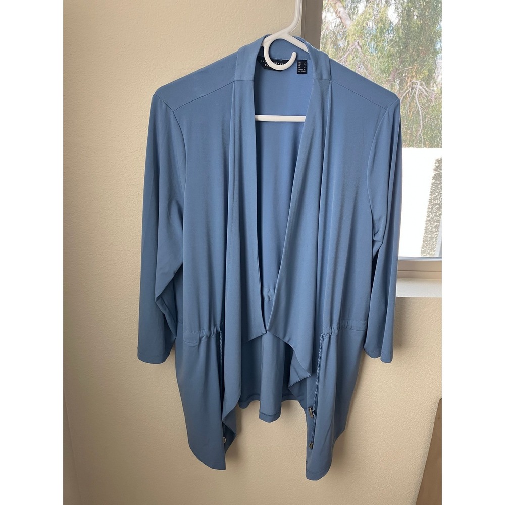 Susan Graver Everyday Drape Front Jacket Open Cardigan Blue‎ Size XL